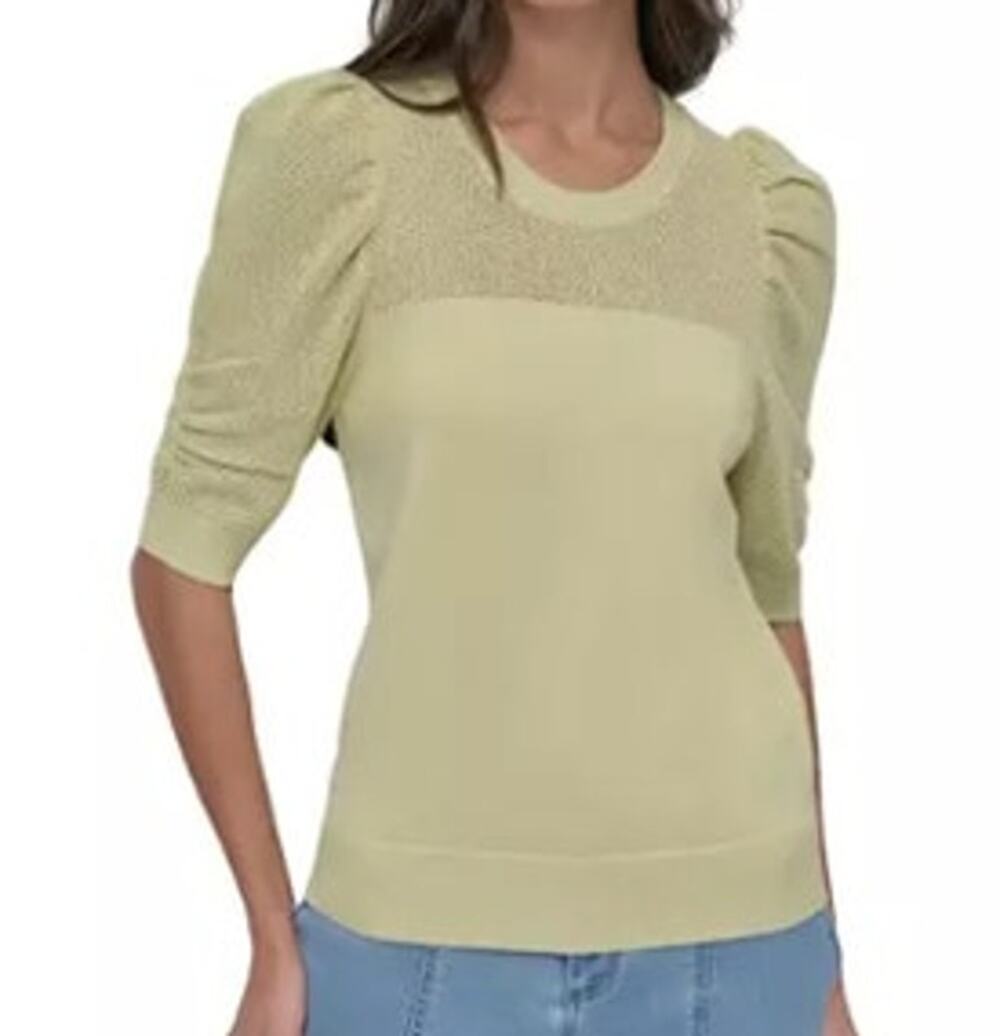 DKNY Women's Puff-Sleeve Sweater in Tea Green